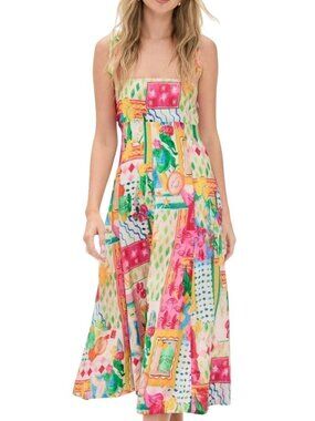 ASTR The Label Women's Shiann Maxi Dress Sz S Colorful Abstract Print Smocked